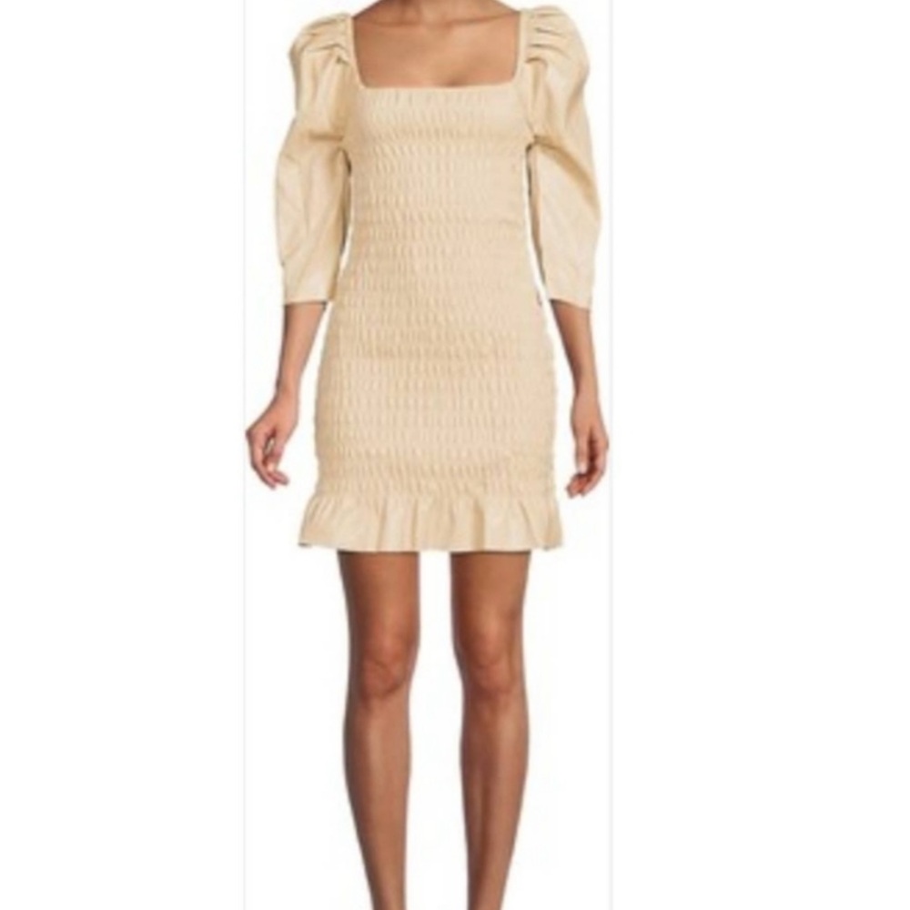 7 For All Mankind Faux Leather Smocked Ruffle Trim Mini Dress large